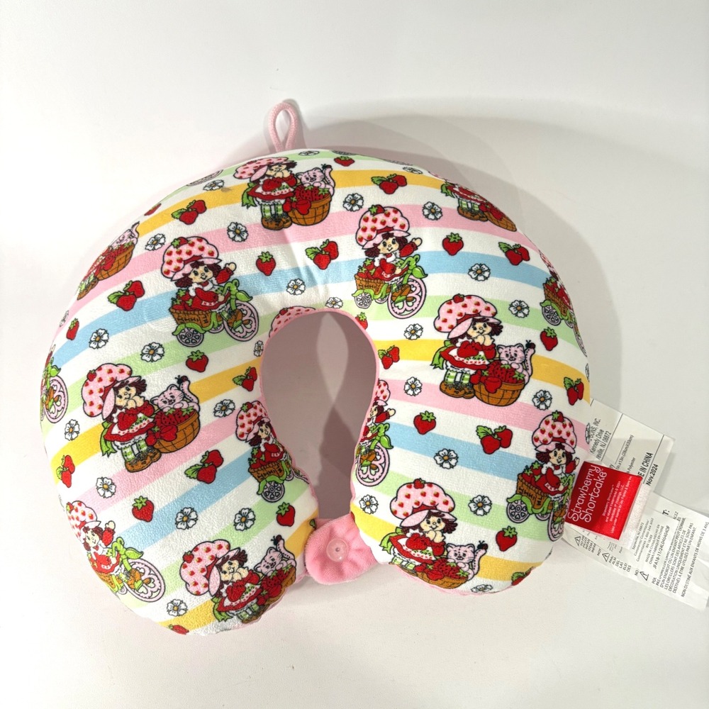 Strawberry Shortcake Neck Travel Pillow Pink Striped Character Print Snap